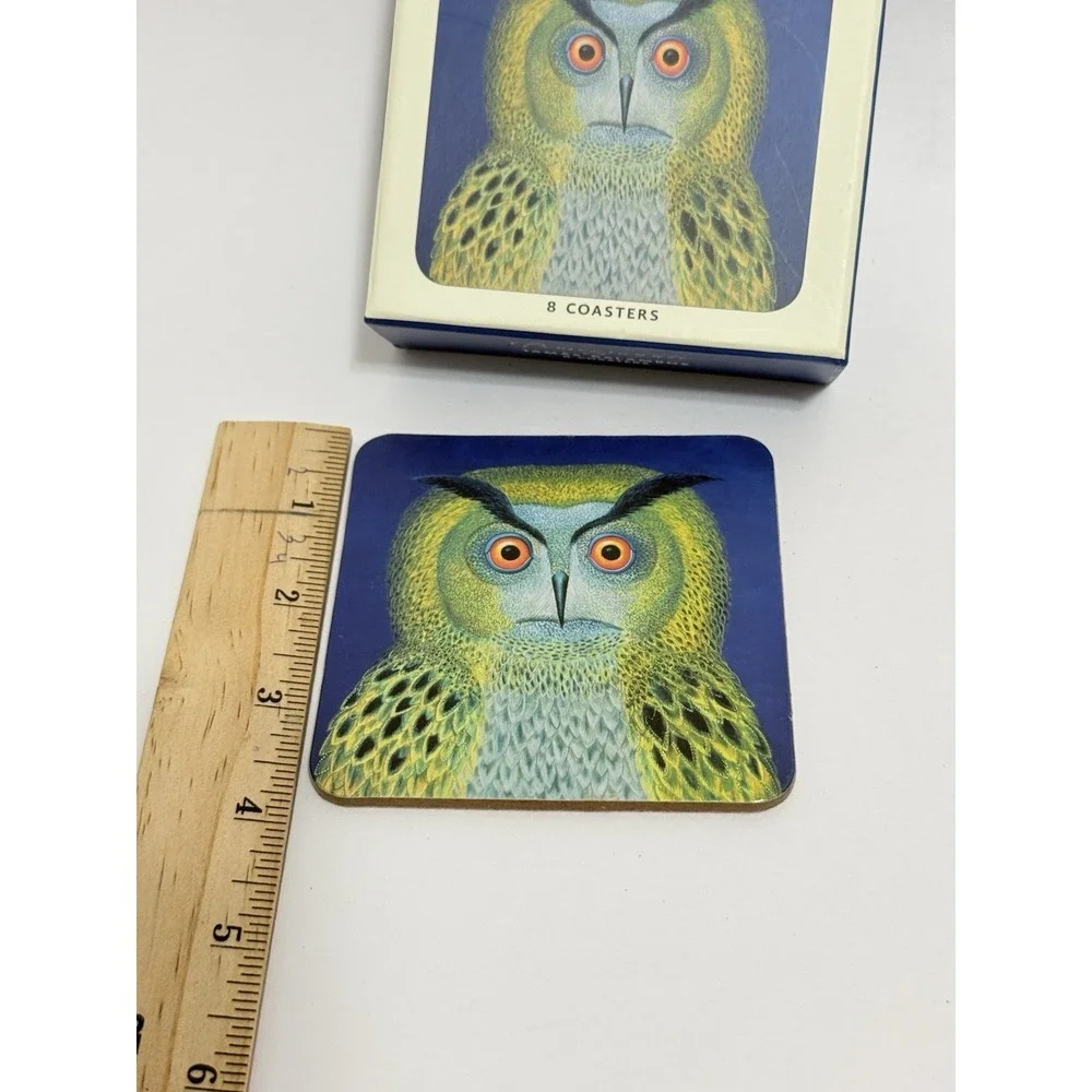 Tamas Galambos OWL‎ Set of 8 Cork-Backed Laminated Coasters NEW A10
